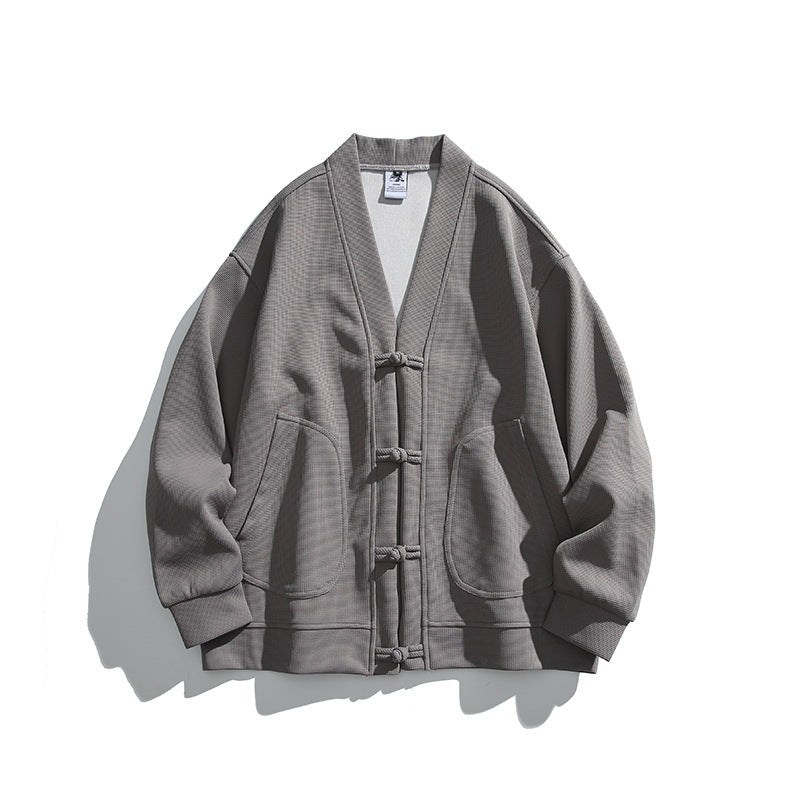 Men's loose-fitting kimono jacket in Hanfu style with drawstring closures and patch pockets Mune Fashion