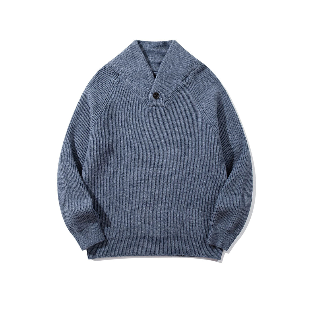 Unisex Ribbed Shawl Collar Sweater with One-Button Detail Mune Fashion