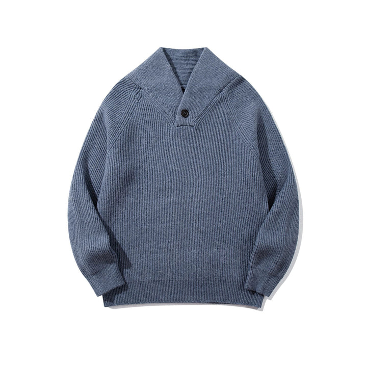 Unisex Ribbed Shawl Collar Sweater with One-Button Detail Mune Fashion