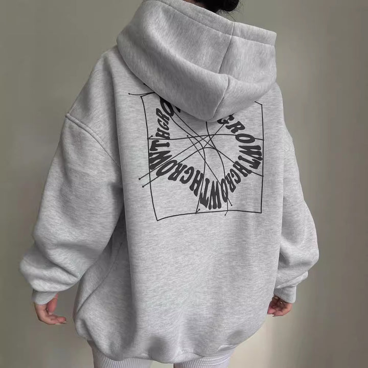 Women's Oversized Hoodie with Abstract Back Print and Ribbed Cuffs Mune Fashion