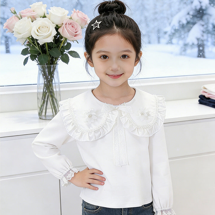 Girl's blouse with ruffle collar and floral detail Mune Fashion