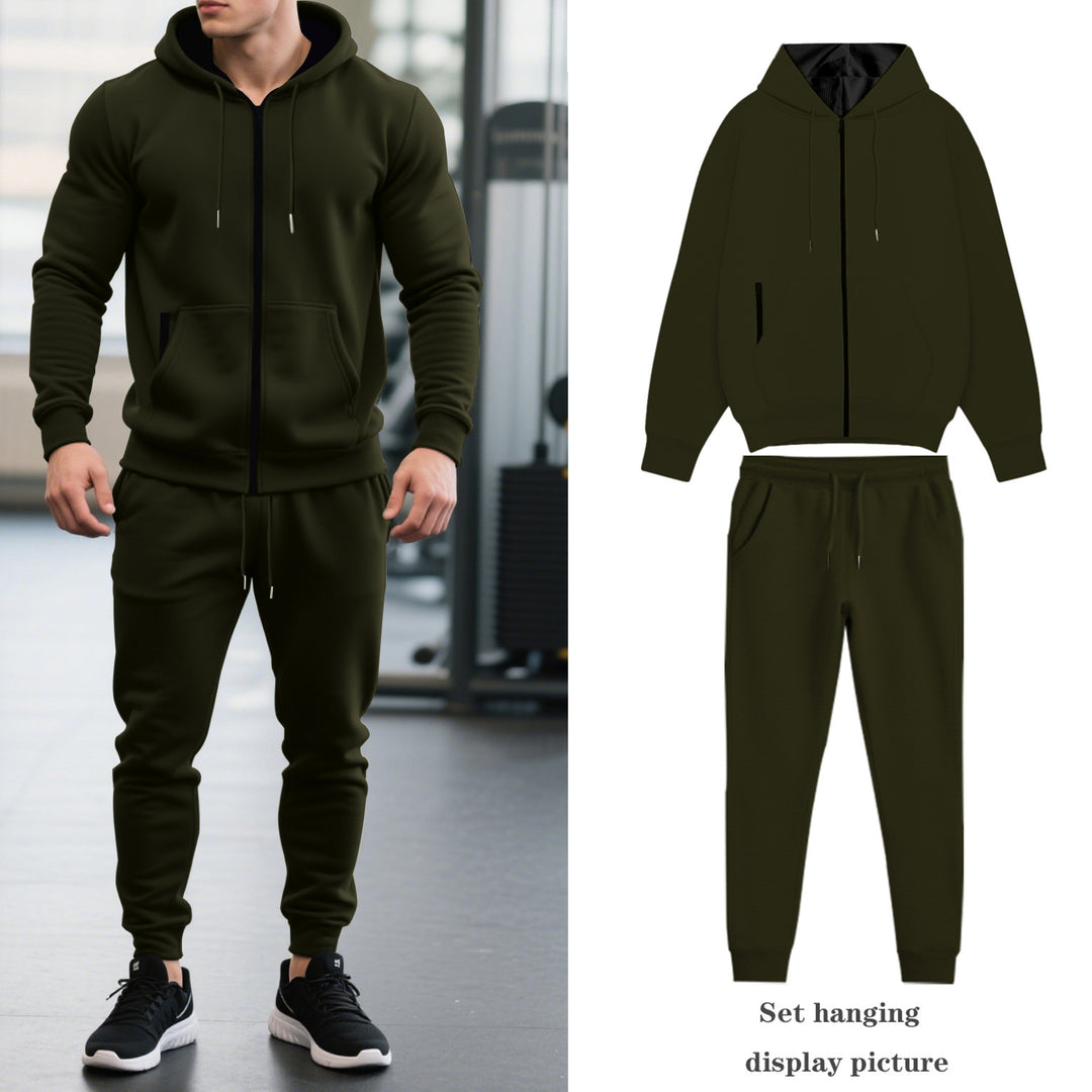 Men's two-piece Performance Fleece jogging suit set with hoodie, concealed zipper and tapered jogging pants Mune Fashion