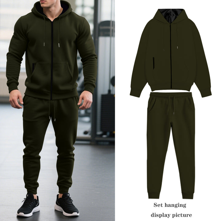 Men's two-piece Performance Fleece jogging suit set with hoodie, concealed zipper and tapered jogging pants Mune Fashion