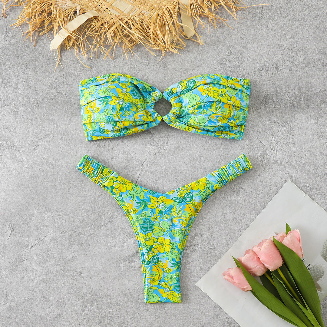 Ladies bandeau bikini with sophisticated floral pattern Mune Fashion