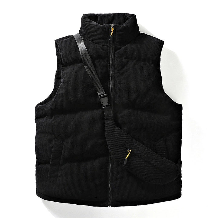 Men's Quilted Cord Sleeveless Thermal Vest with Stand Collar and Integrated Crossbody Bag Mune Fashion