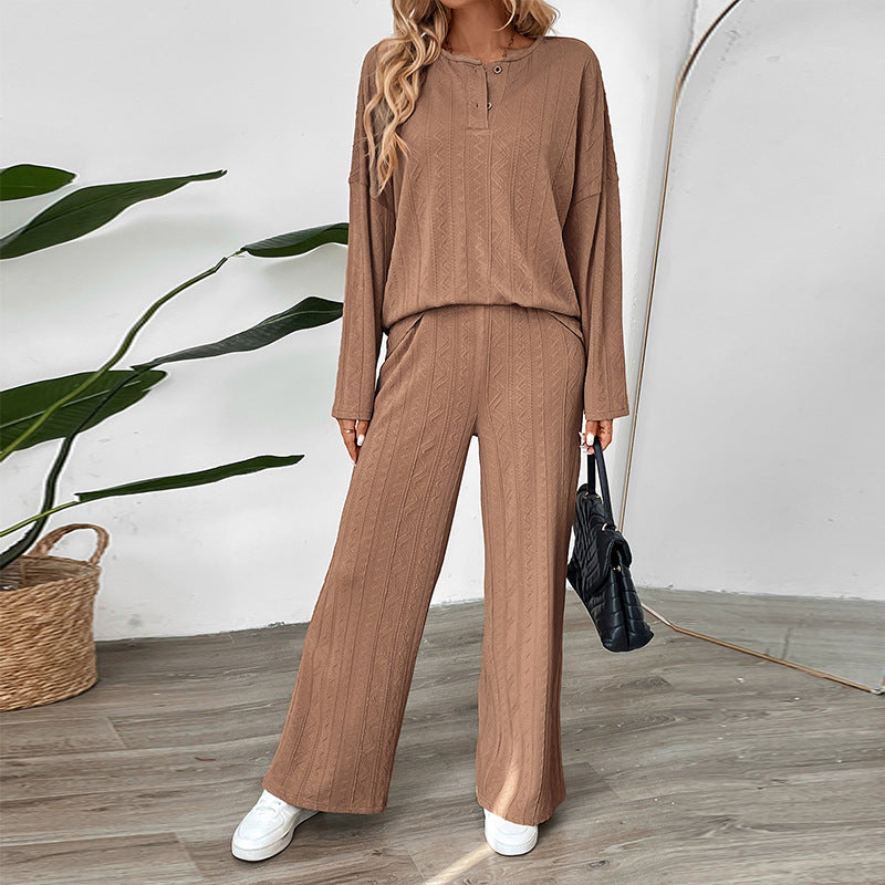 Women Casual Knit Suit with Wide Leg Mune Fashion