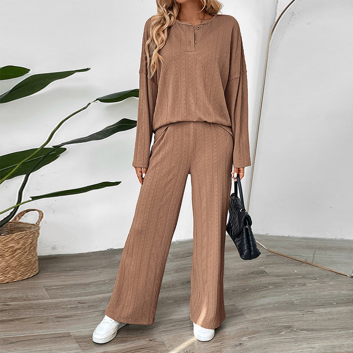 Women Casual Knit Suit with Wide Leg Mune Fashion