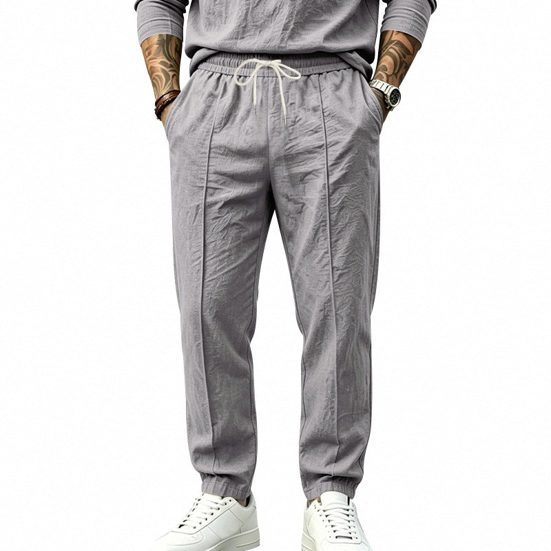 Men's Lightweight Tapered Jogging Pants with Pleats, Elastic Drawstring and Side Pockets Mune Fashion