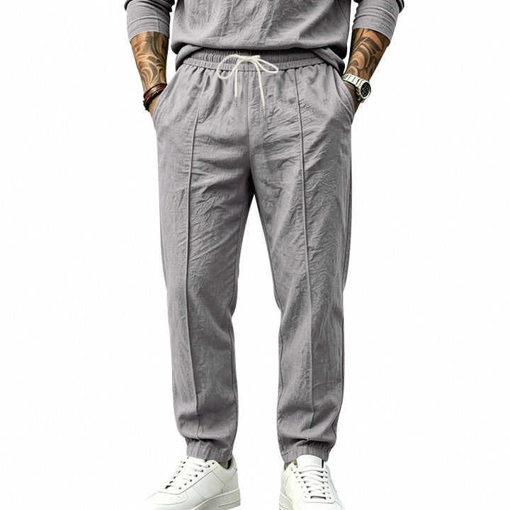 Men's Lightweight Tapered Jogging Pants with Pleats, Elastic Drawstring and Side Pockets Mune Fashion
