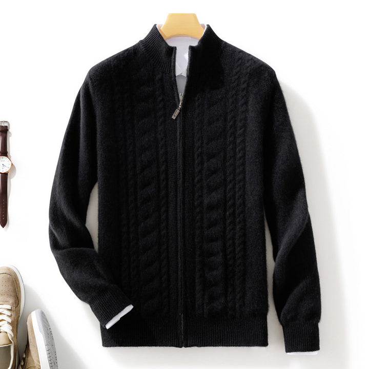 Men's zip-up knitted cardigan with cable pattern and stand-up collar Mune Fashion