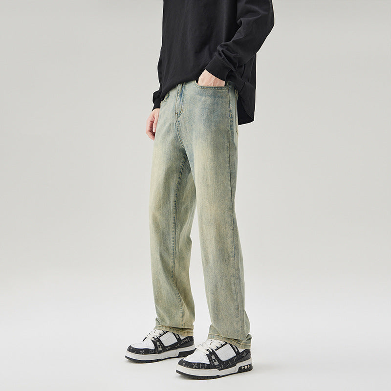 Men's straight cut vintage denim jeans with a relaxed fit and faded finish Mune Fashion