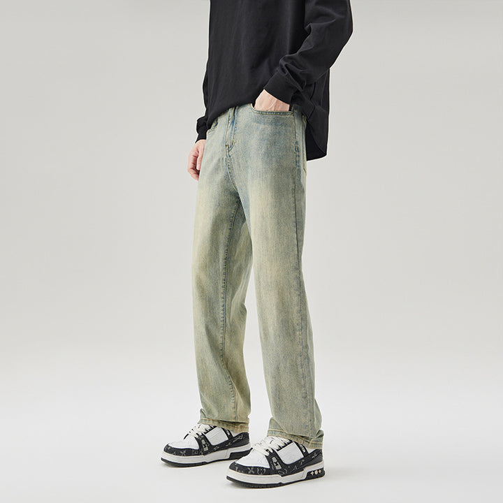 Men's straight cut vintage denim jeans with a relaxed fit and faded finish Mune Fashion
