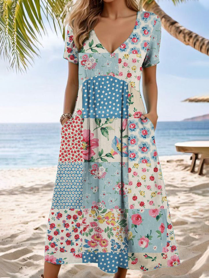 Ladies Maxi Dress with Floral Patchwork Design Mune Fashion