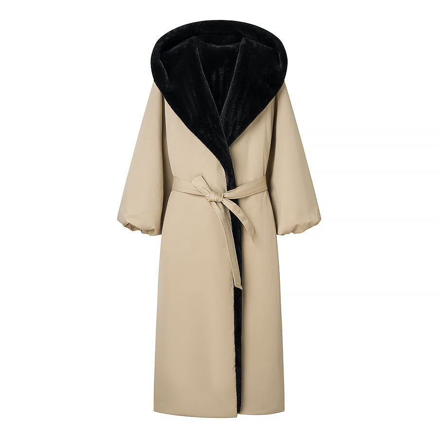 Women’s longer padded coat with hood and faux fur lining Mune Fashion