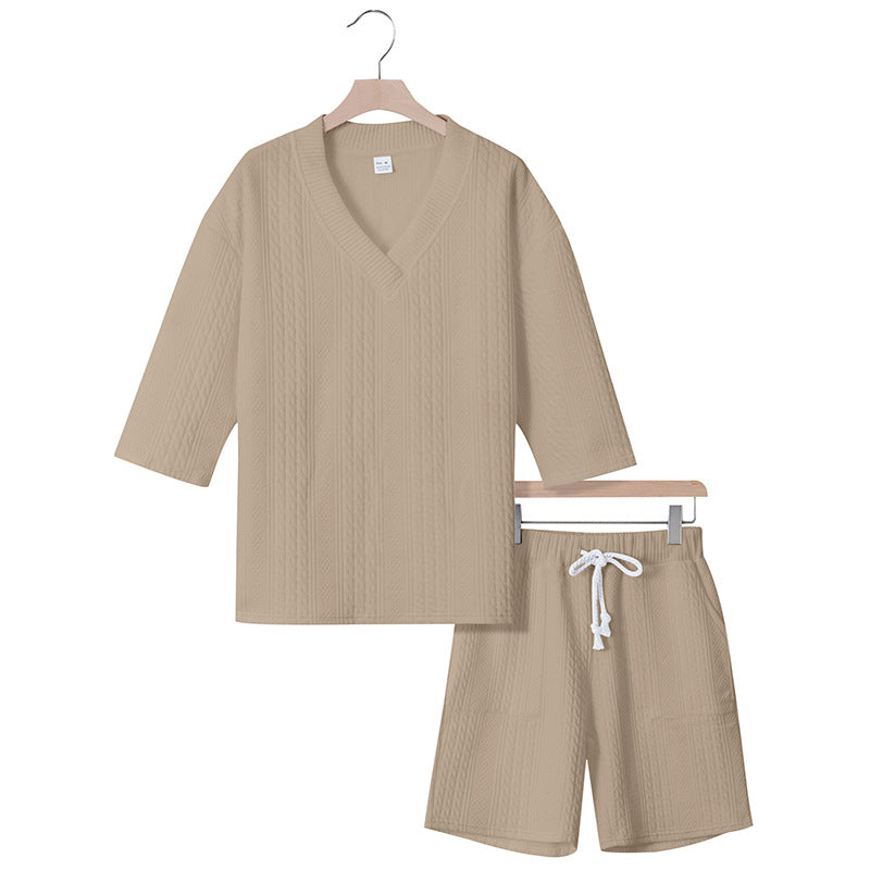 Unisex casual lounge set with V-neck top and drawstring shorts Mune Fashion