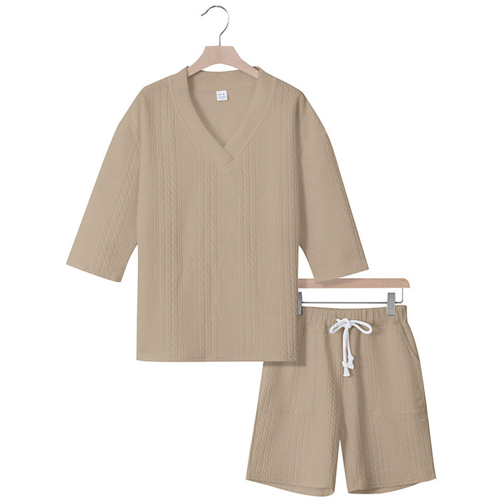 Unisex casual lounge set with V-neck top and drawstring shorts Mune Fashion