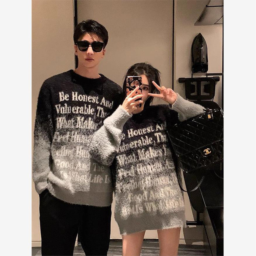 Women Fashionable Chunky Knit Sweater with Inspiring Print Mune Fashion