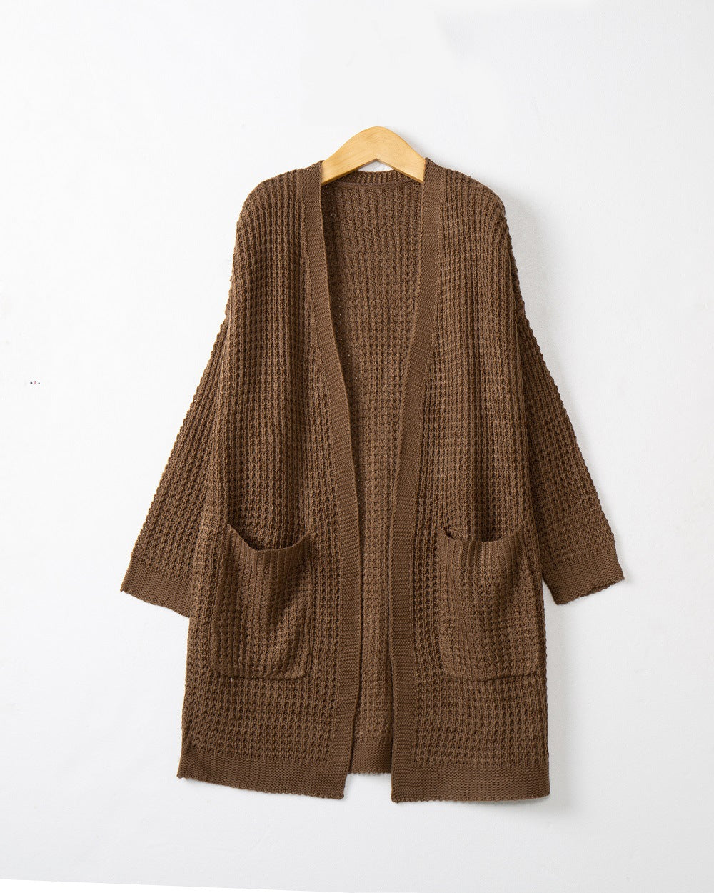 Women Long Oversize Knit Coat with Open Front and Patch Pockets Mune Fashion