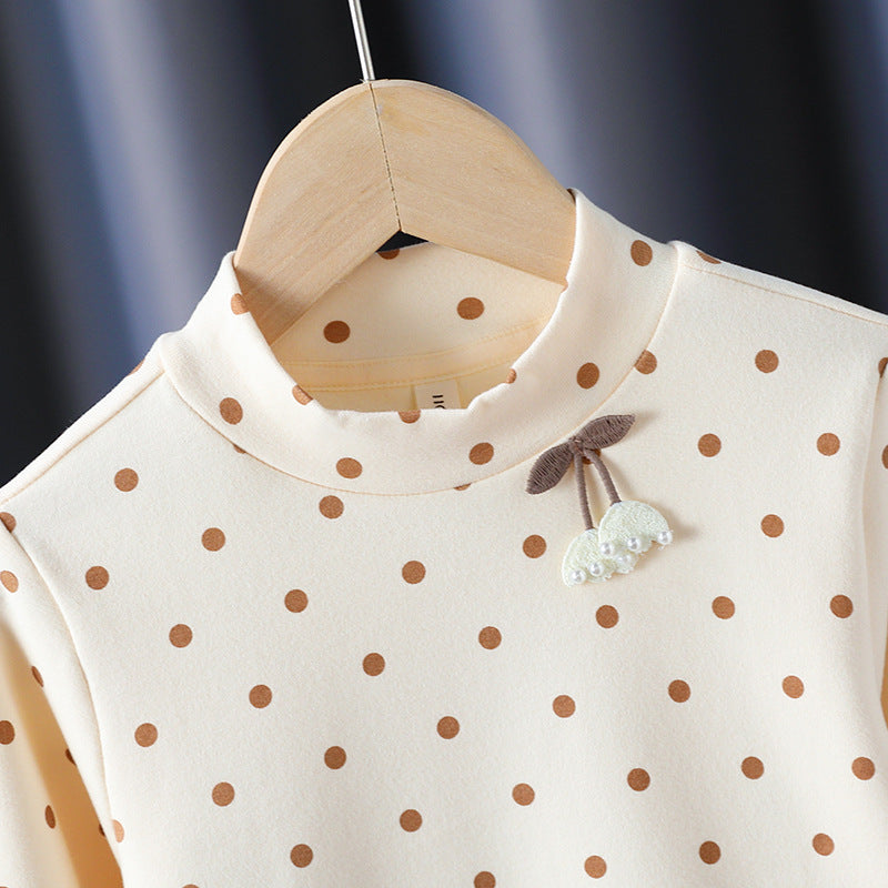 Girls long sleeve shirt with cute dots and charming applique detail Mune Fashion