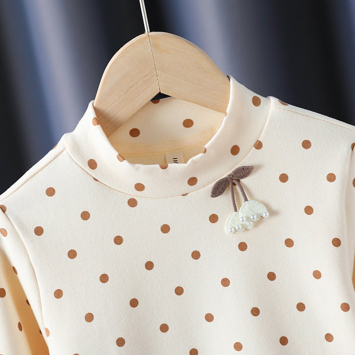 Girls long sleeve shirt with cute dots and charming applique detail Mune Fashion