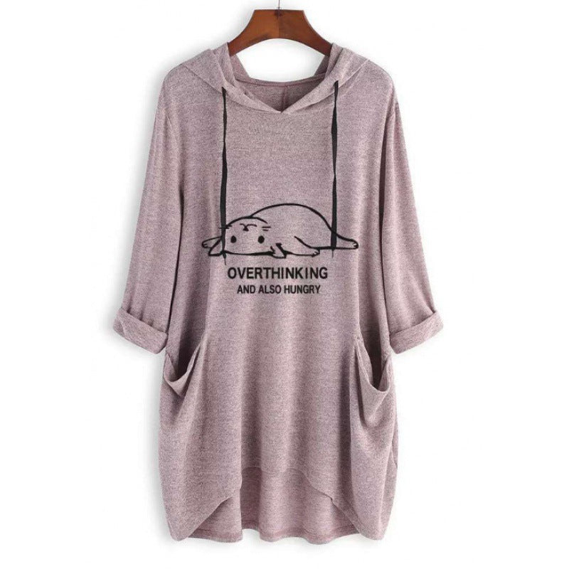 Women's Casual Hoodie Dress with Cartoon Print, Oversized Cut and Slip Pockets Mune Fashion