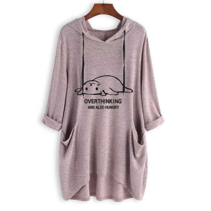Women's Casual Hoodie Dress with Cartoon Print, Oversized Cut and Slip Pockets Mune Fashion