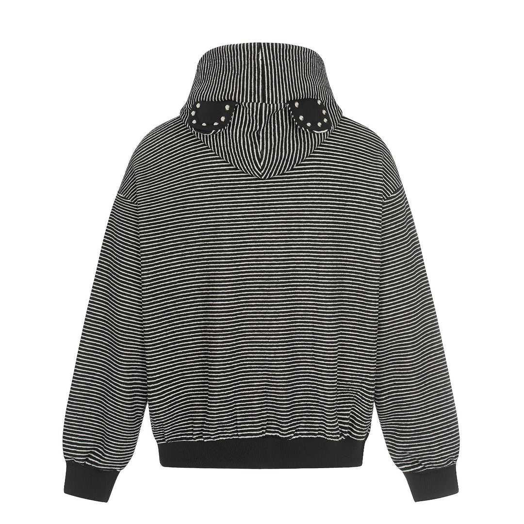 Unisex Striped Zip-Up Hoodie Sweatshirt with Textured Surface Mune Fashion