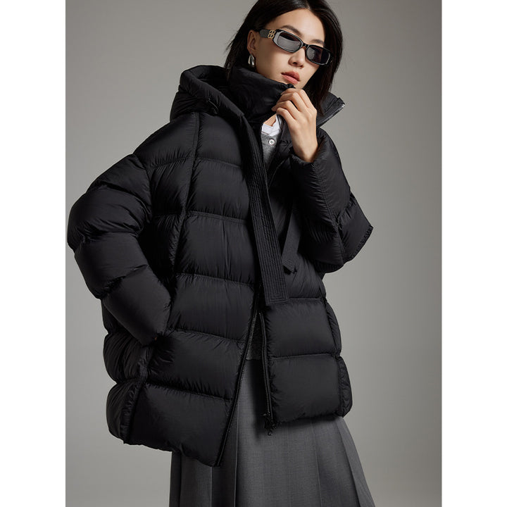 Ladies quilted warming down jacket with hood and loose silhouette Mune Fashion