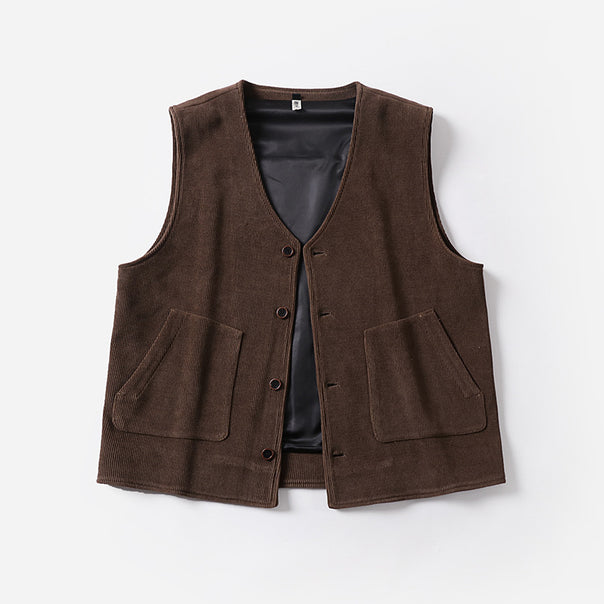 Men's cord waistcoat with satin lining, V-neck and patch pockets Mune Fashion