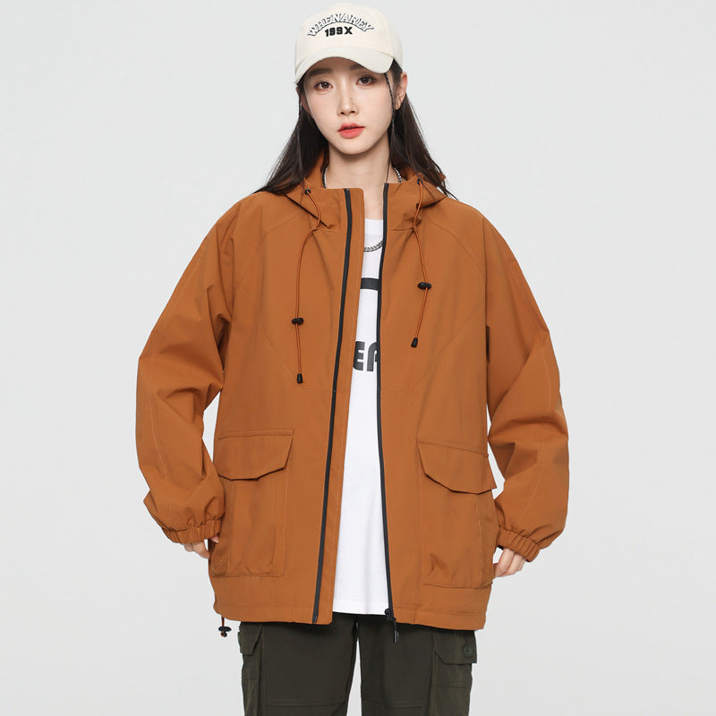 Women Oversize Windbreaker Jacket with Hood and Cargo Pockets Mune Fashion