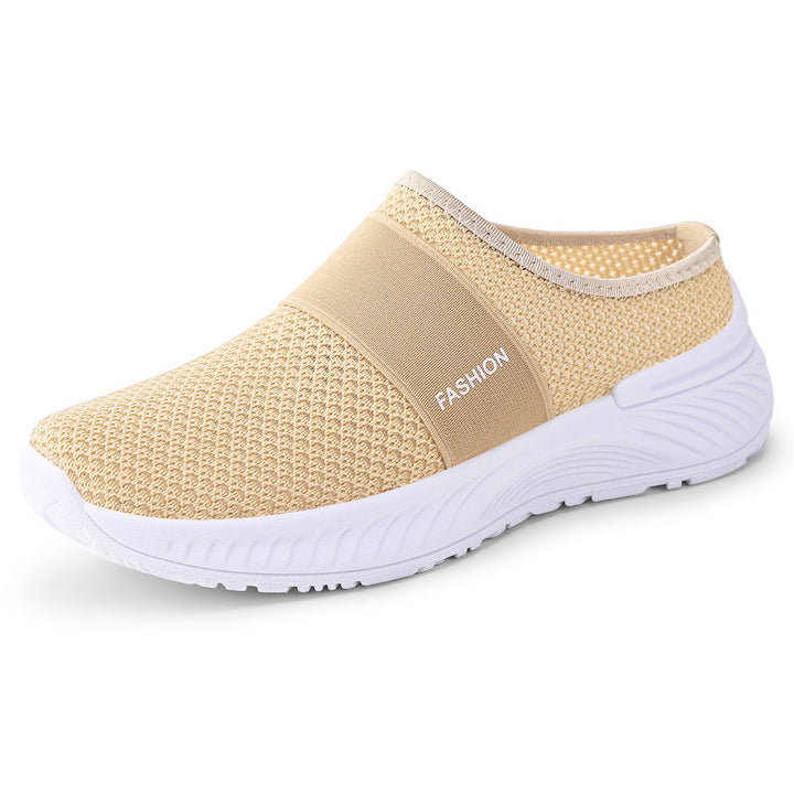 Women's breathable knit slippers with elastic mid-strap and shock-absorbing wave sole Mune Fashion