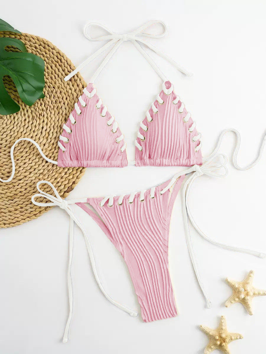 Women's triangle bikini with sophisticated lacing details and modern ribbed texture Mune Fashion