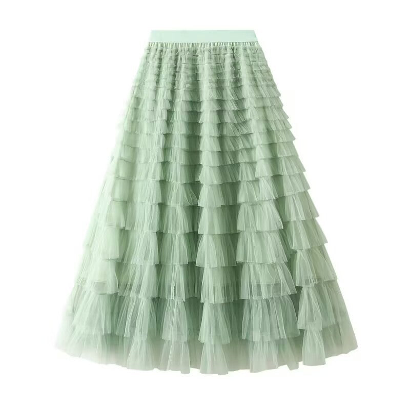 Women's layered tulle midi skirt with elastic waistband and ruffles Mune Fashion
