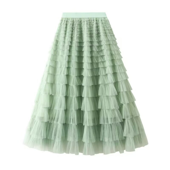 Women's layered tulle midi skirt with elastic waistband and ruffles Mune Fashion