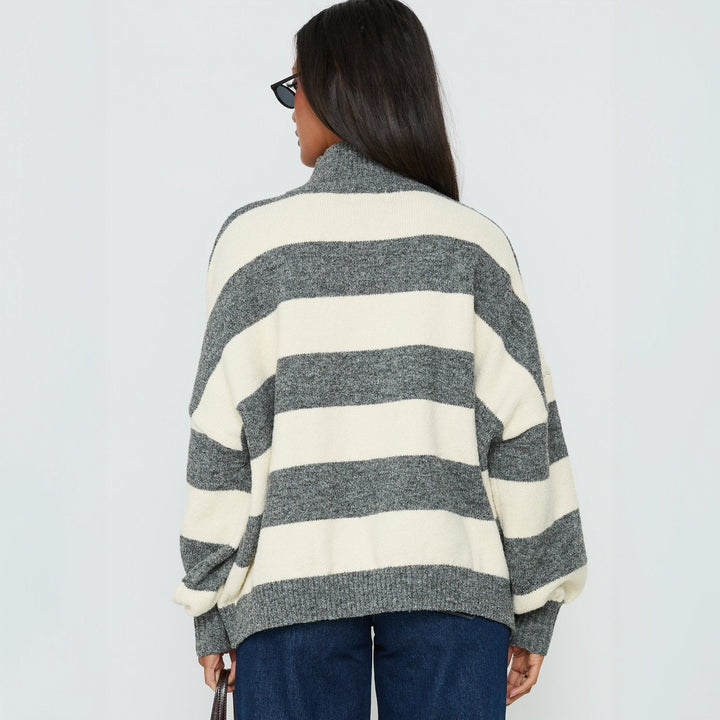 Women's Oversize Striped Sweater with Roll Neck Mune Fashion