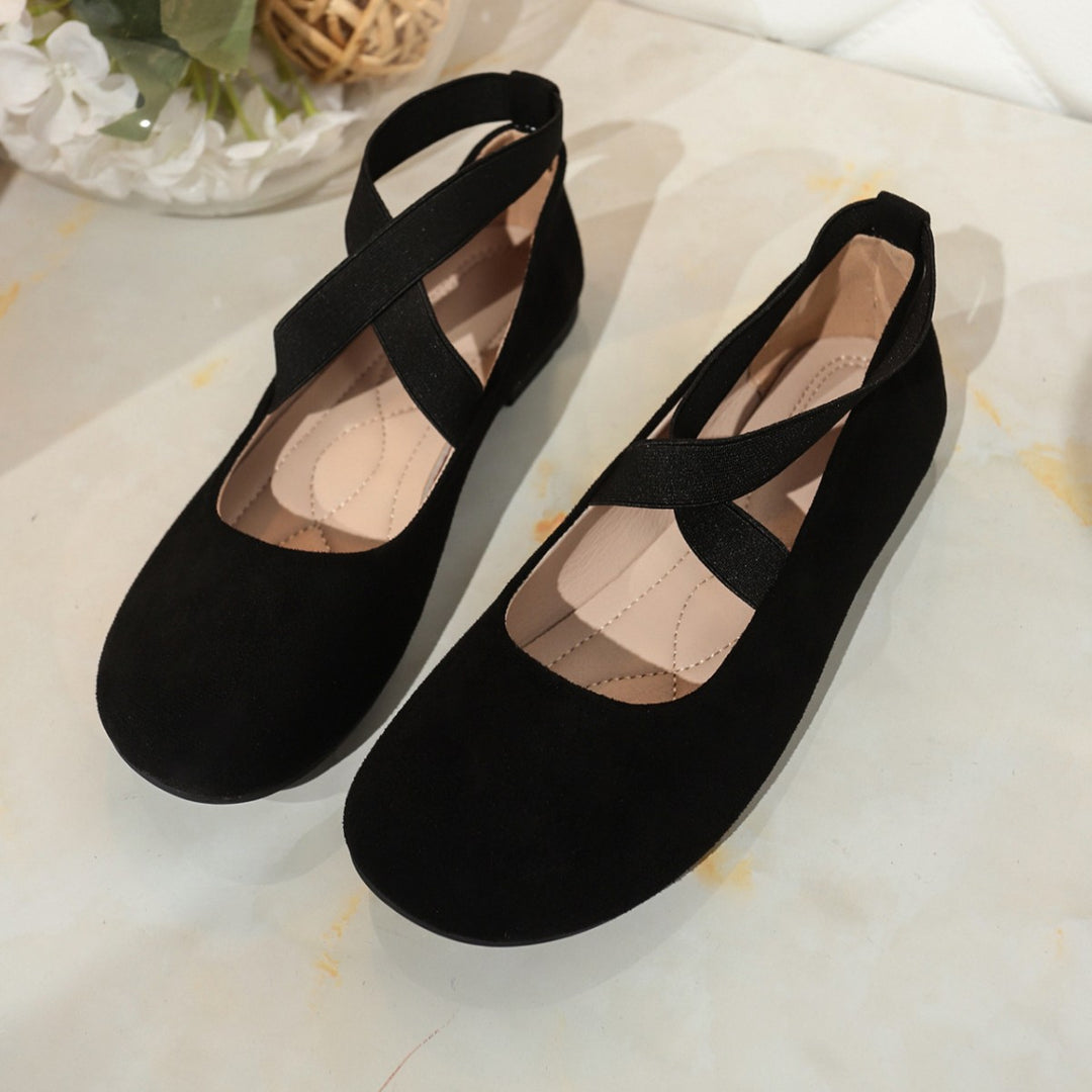 Ladies' ballerinas with elastic cross straps and soft velvet suede upper Mune Fashion