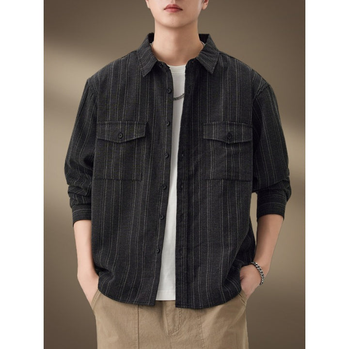 Men's Striped Shirt Jacket with Chest Pockets Mune Fashion