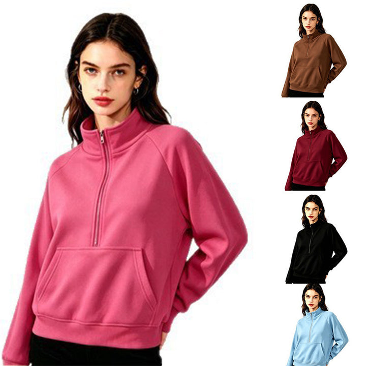 Women's sporty hooded sweatshirt with stand-up collar Mune Fashion