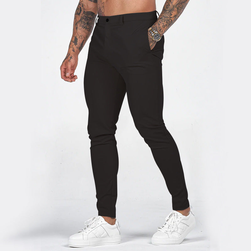 Men's Elegant Slim-Fit Chino Pants with Elastic Waistband and Practical Pockets Mune