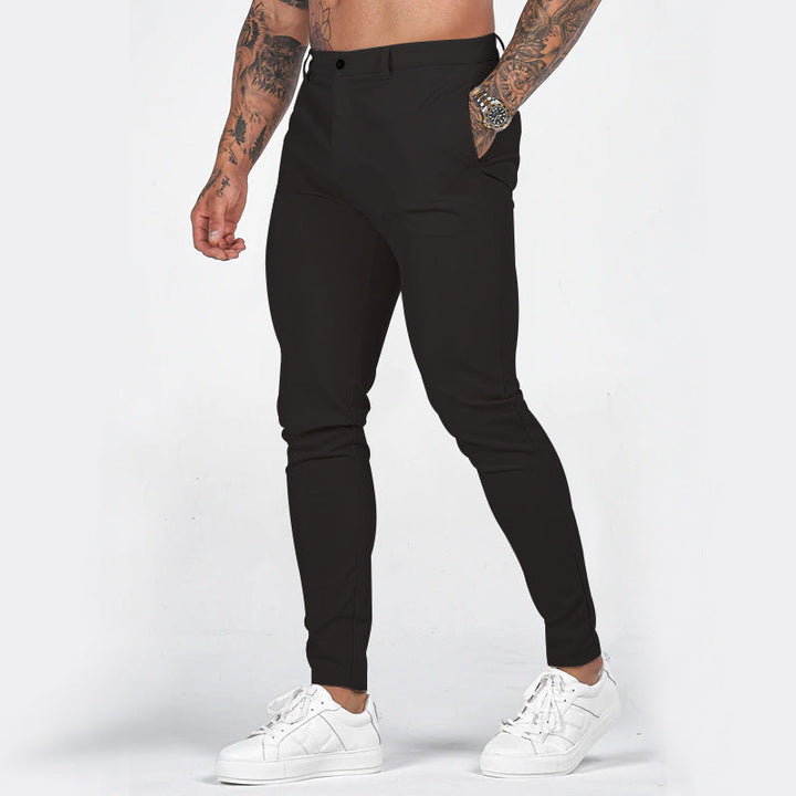 Men's Elegant Slim-Fit Chino Pants with Elastic Waistband and Practical Pockets Mune
