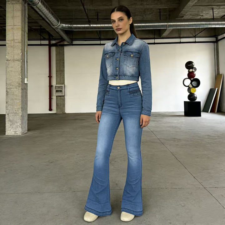 Women nan High-Waist flared jeans with shaping hip silhouette, reinforced leg seams, and extra wide trumpet legs Mune Fashion