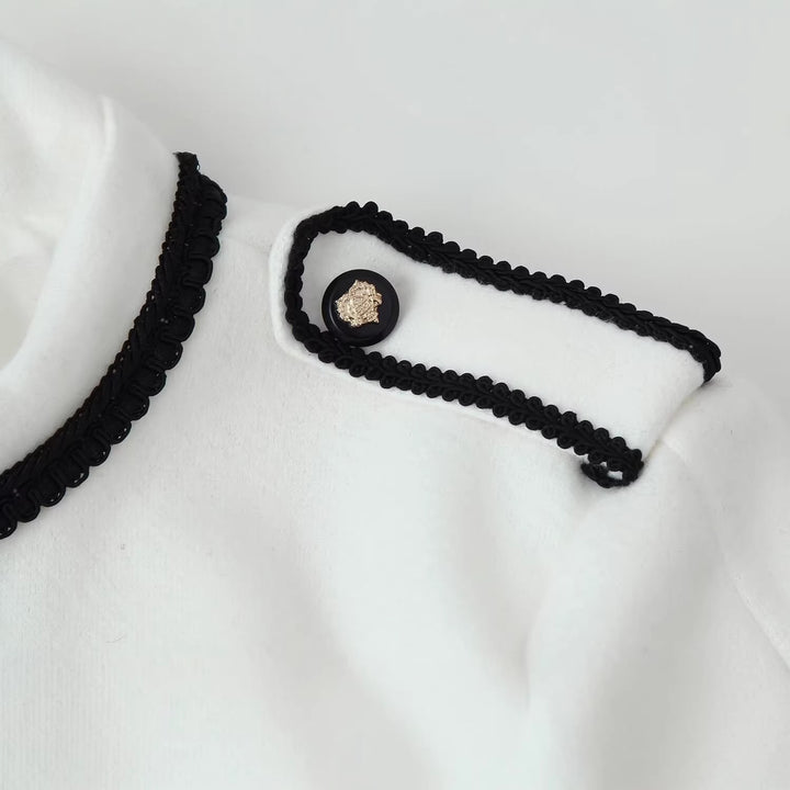 Women Short Blazer with Stand-up Collar, Decorative Knot and Epaulettes Mune Fashion