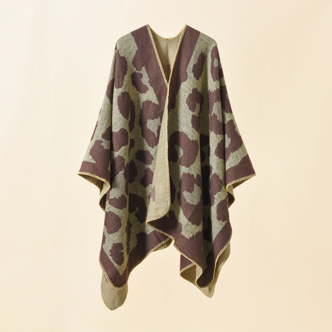 Women's Oversize Knit Ruana with Graphic Jacquard and Decorative Stitch Mune Fashion