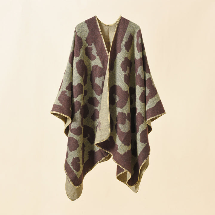 Women's Oversize Knit Ruana with Graphic Jacquard and Decorative Stitch Mune Fashion