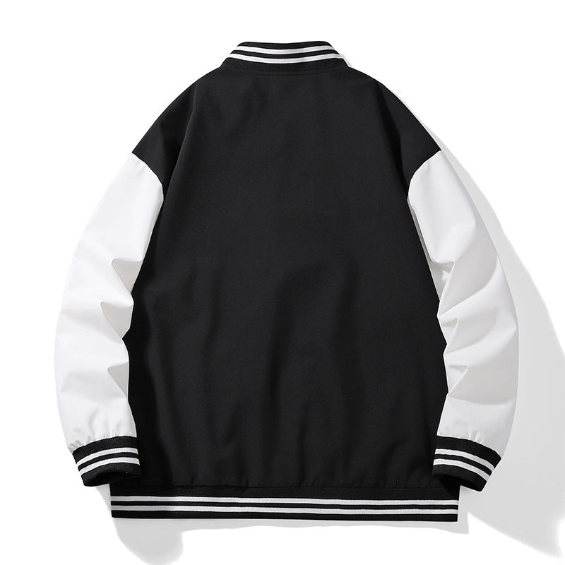 Unisex College varsity bomber jacket with contrast sleeves, striped ribbed cuffs and snap button closure Mune Fashion