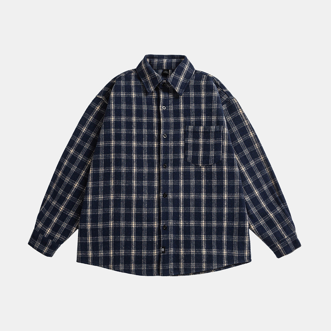 Unisex Oversize Check Shirt Jacket in Boxy Cut with Patch Chest Pocket and Soft Flannel Mune Fashion