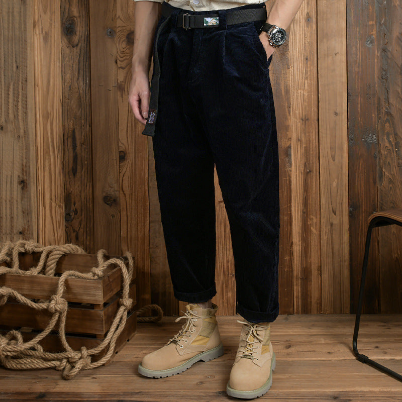 Men's corduroy pants in relaxed fit with tapered shape and canvas belt Mune Fashion
