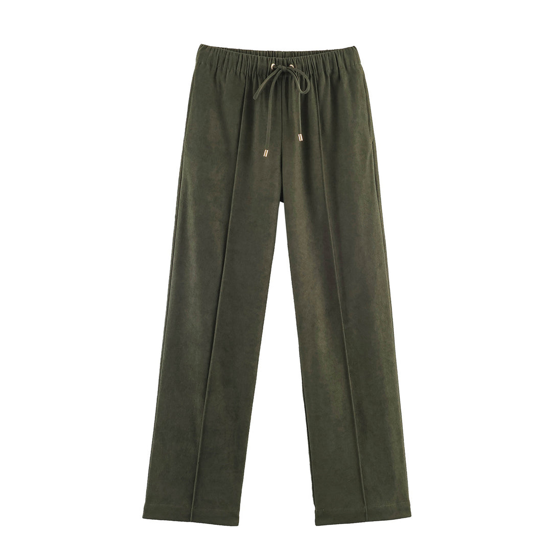 Women's Wide Velour Pants with Elastic Tunnel Drawstring and Crease Mune Fashion