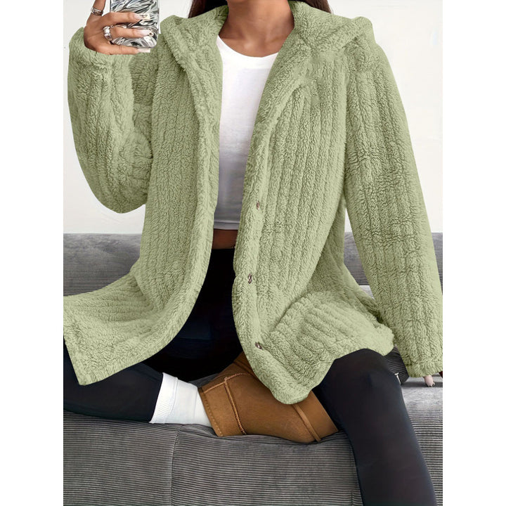 Women's Hooded Teddy Coat with Button Placket and Oversized Fit Mune Fashion