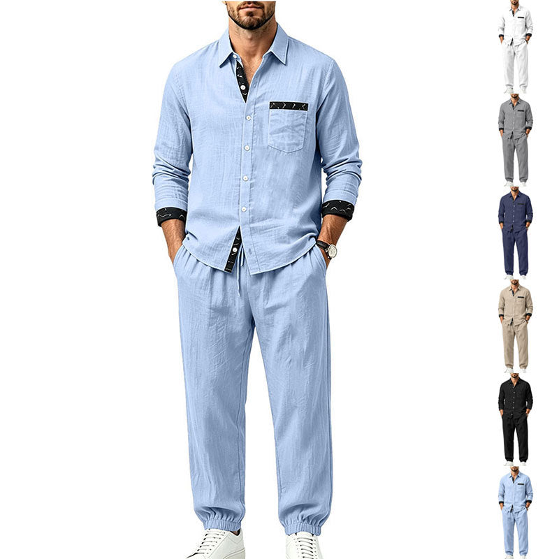 Men's Lightweight Cotton Loungewear Two-Piece Set with Shirt and Drawstring Joggers Mune Fashion